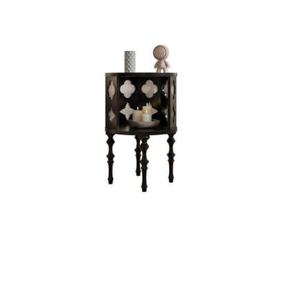 Vintage Cylinder Checkerboard Wood Glass End Table