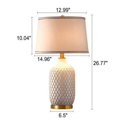 European Vintage Striped Ceramic Fabric Lamp — Dimmer Switch / 110V-120V For US/CA