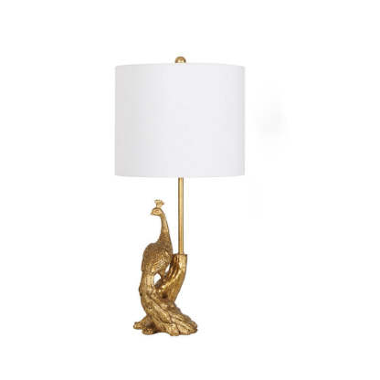 Vintage Cylindrical Peacock Resin Gold Fabric Lamp