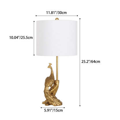 Vintage Cylindrical Peacock Resin Gold Fabric Lamp
