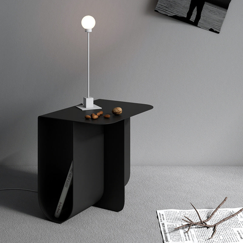 Minimalist Iron T-Shape Rectangular End Table 1-Storage — Iron / Round / White