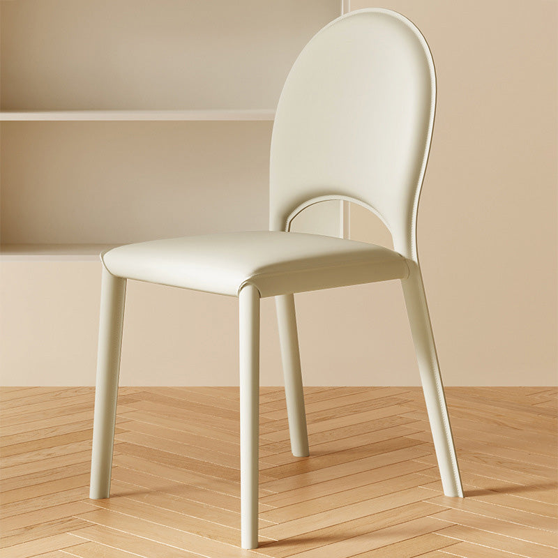 Minimalist Oval-Back Leather Steel Dining Chair