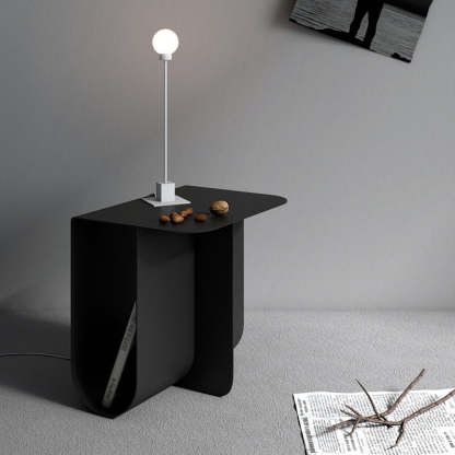 Minimalist Iron T-Shape Rectangular End Table 1-Storage — Iron / Round / White