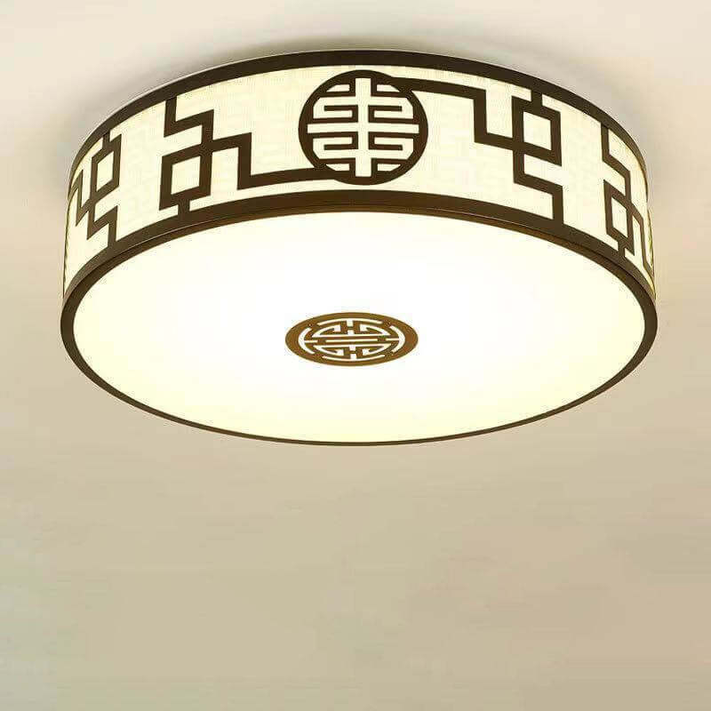 Modern Chinese Round Fabric Drum LED Flush Mount Light