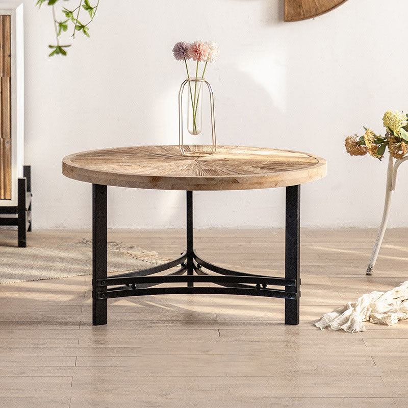 Japanese Round Wood Iron Coffee Table — Wood Color