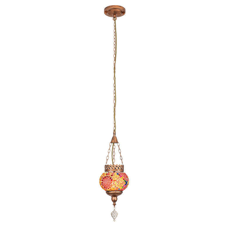 Boho Iron Stained Glass Ball Pendant Light