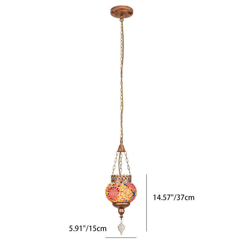Boho Iron Stained Glass Ball Pendant Light
