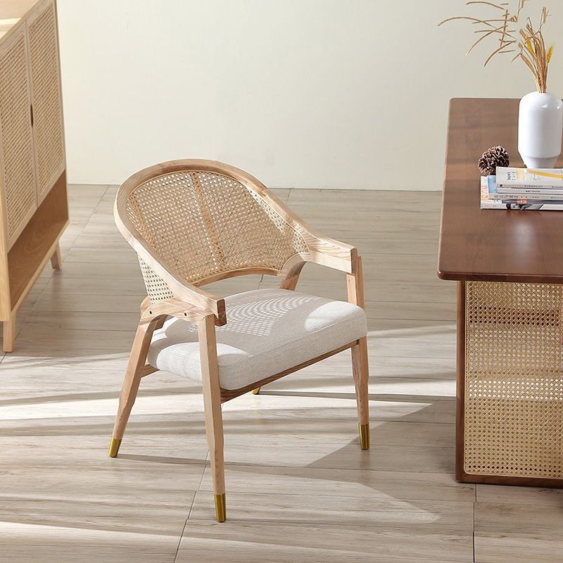 Vintage Wood Rattan Linen Dining Chair