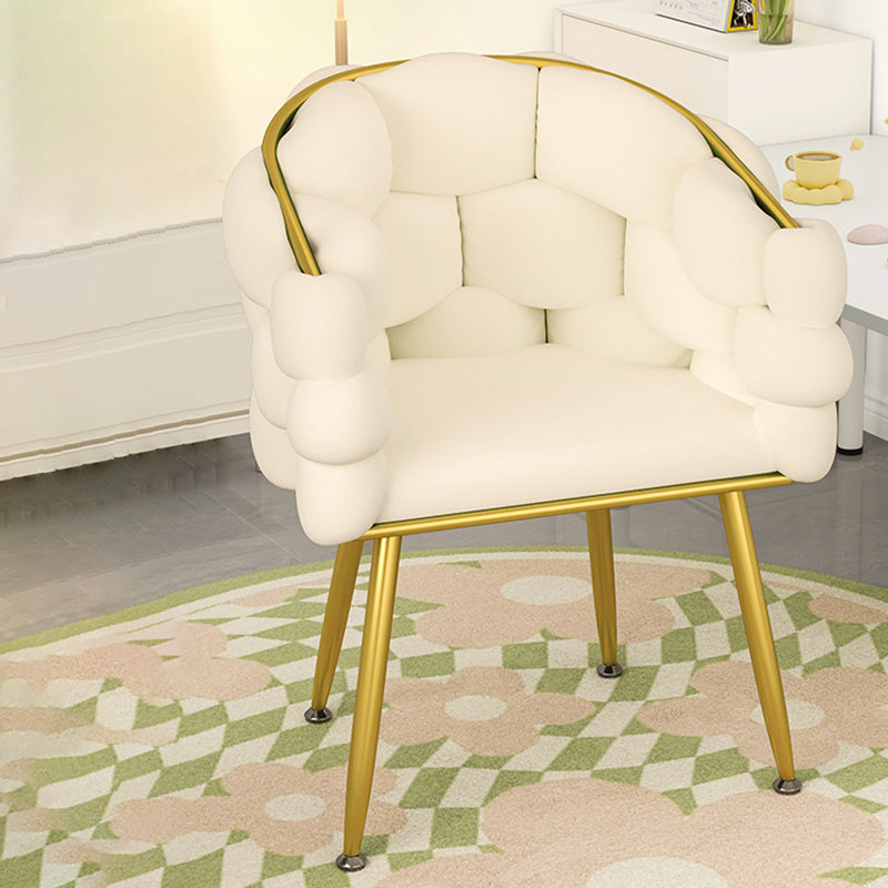 Scandinavian Curved Velvet Tufted Vanity Stool — Without Pillow / Sponge / White