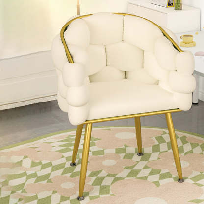 Scandinavian Curved Velvet Tufted Vanity Stool — Without Pillow / Sponge / White