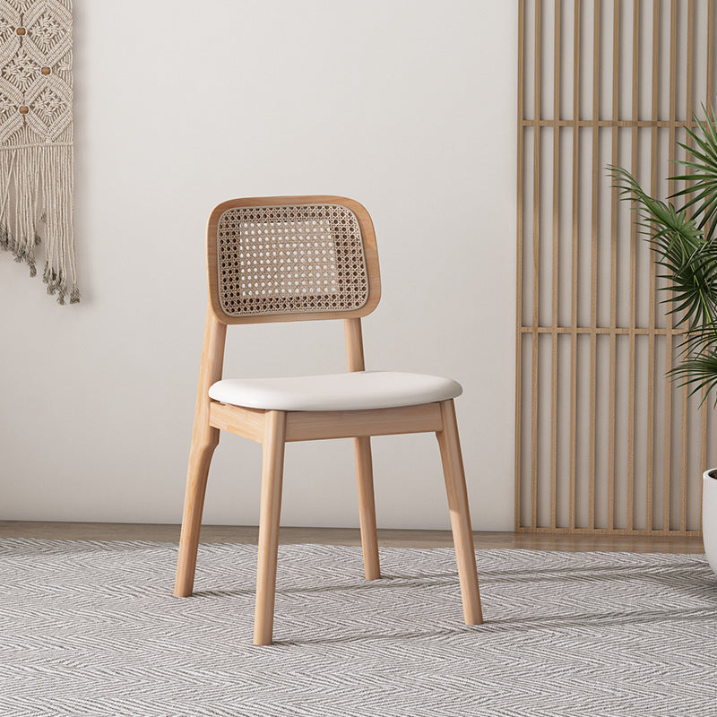 Japanese Wood Leather Four-Leg Dining Chair — A / Wood Color