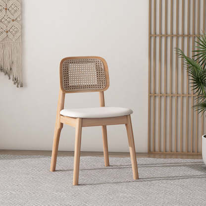 Japanese Wood Leather Four-Leg Dining Chair — A / Wood Color