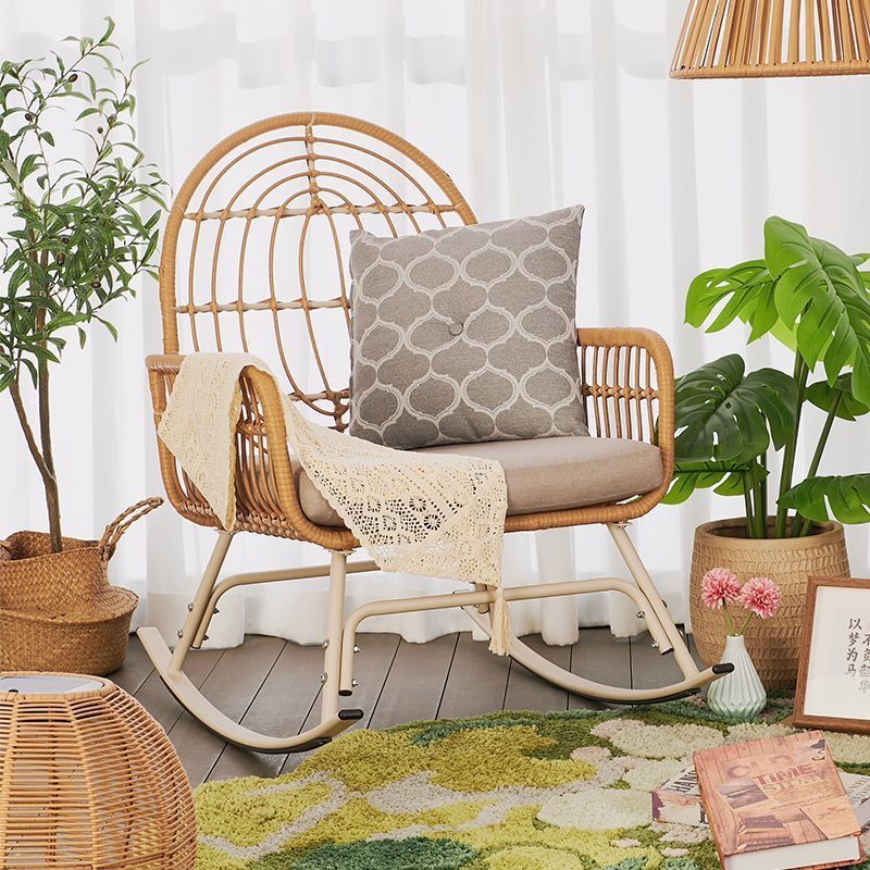Chinese Rattan Steel Cushion Recliner — Default - Cushion Included