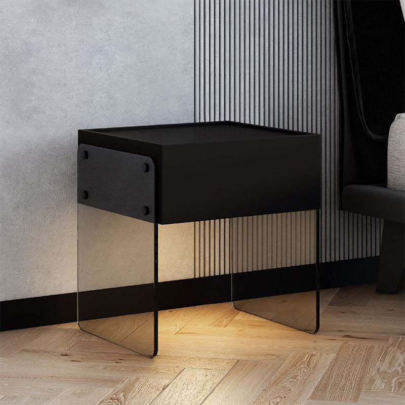 Lighom minimalist plank 1-drawer gray nightstands — 15.75" L x 15.75" W x 18.7" H / Black