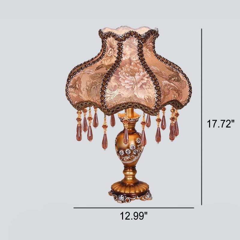 European Luxury  Fabric Lace Resin 1-Light Table Lamp