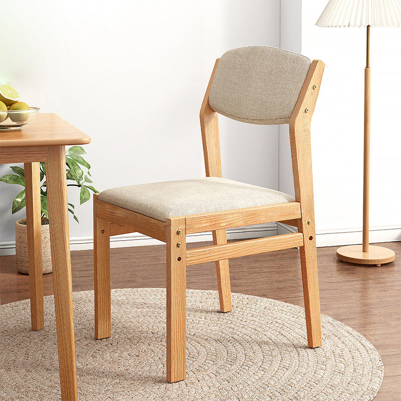 Minimalist Upholstered Fabric Wood Dining Chair — Beige + Original Wood Color Frame