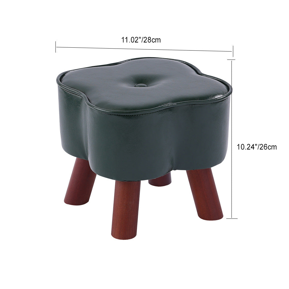 Modern Art Deco Clover Leather Wood Footstool