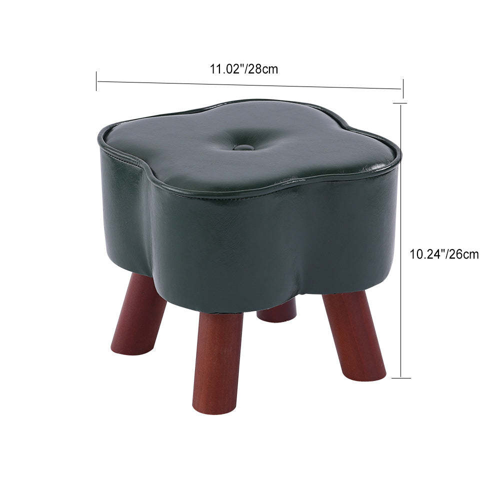 Modern Art Deco Clover Leather Wood Footstool