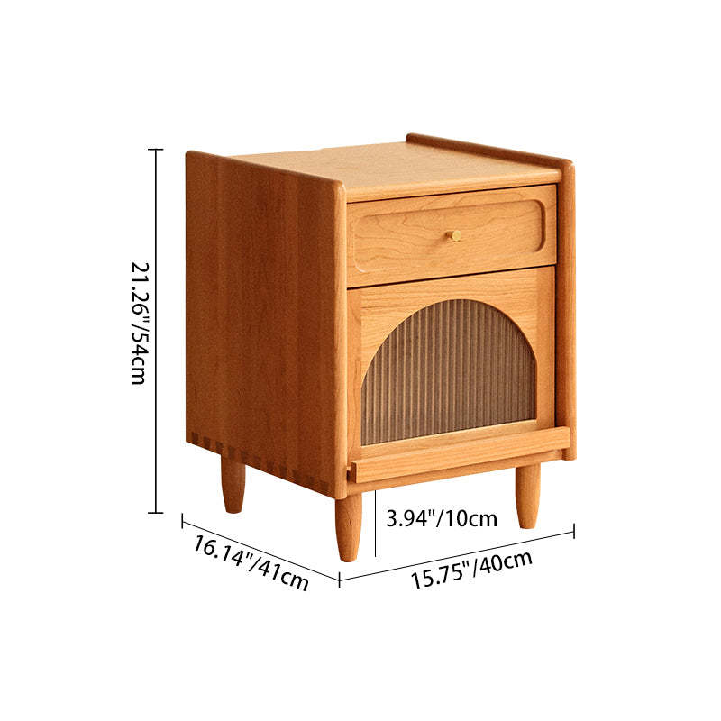 Retro Solid Wood Cube 1-Drawer Nightstand