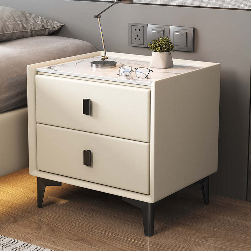 Modern Cubic Sintered Stone Solid Wood Nightstand — Orange