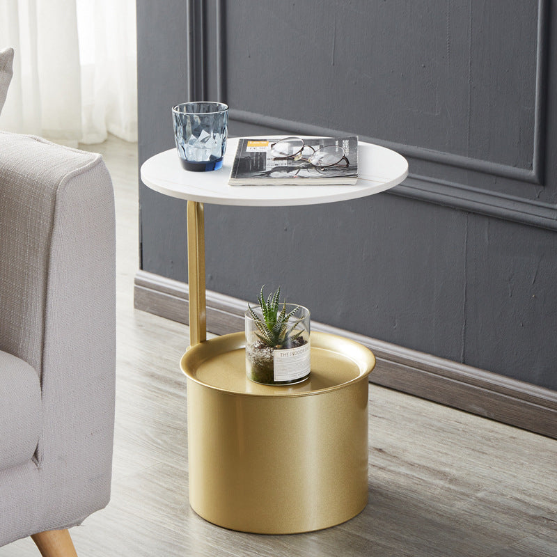 Minimalist Round Iron Rock Slab Side Table