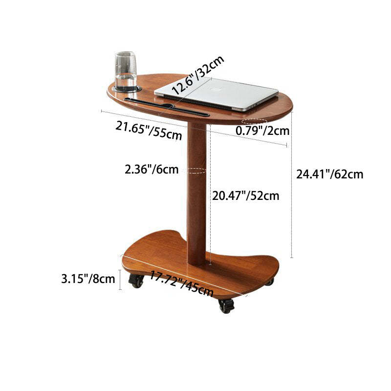Minimalist Oval Solid Wood 4-Wheel Coffee Table — Large - Dark Walnut Color