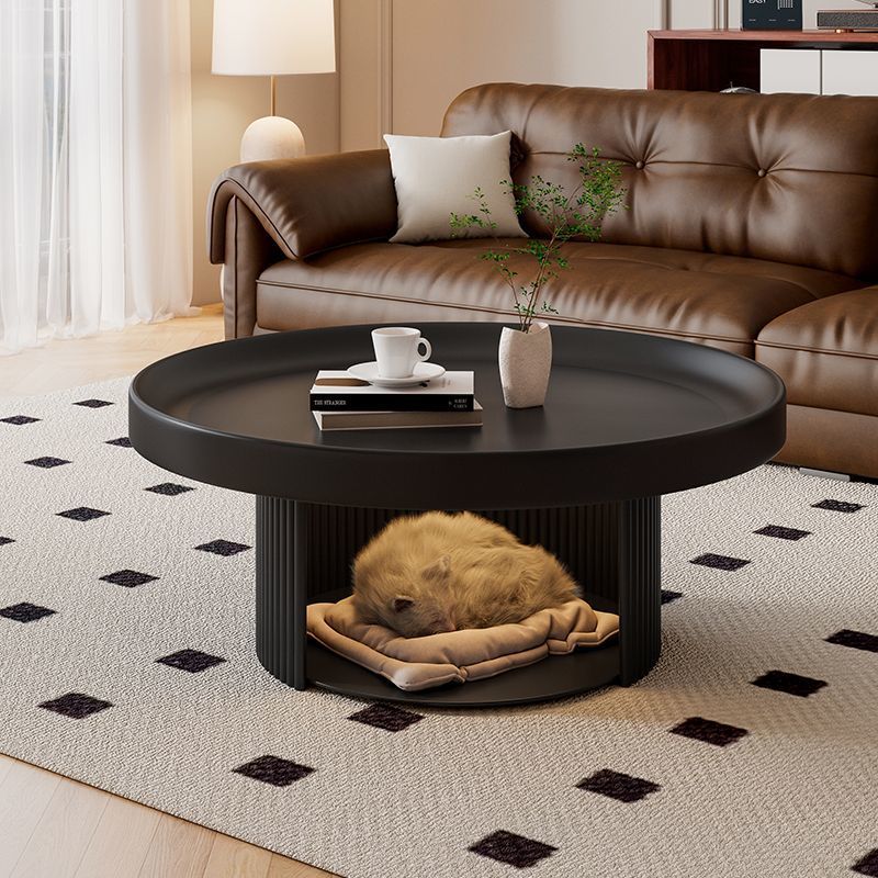 Minimalist Round Rock Slab Steel Coffee Table