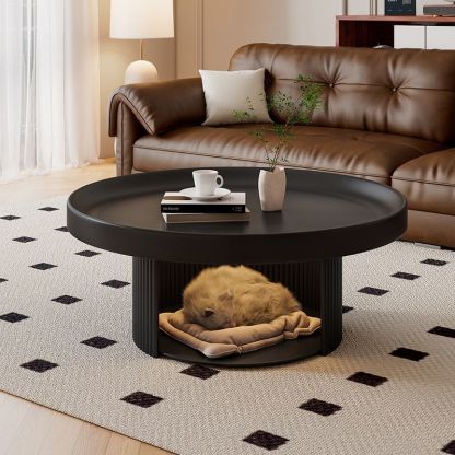 Minimalist Round Rock Slab Steel Coffee Table