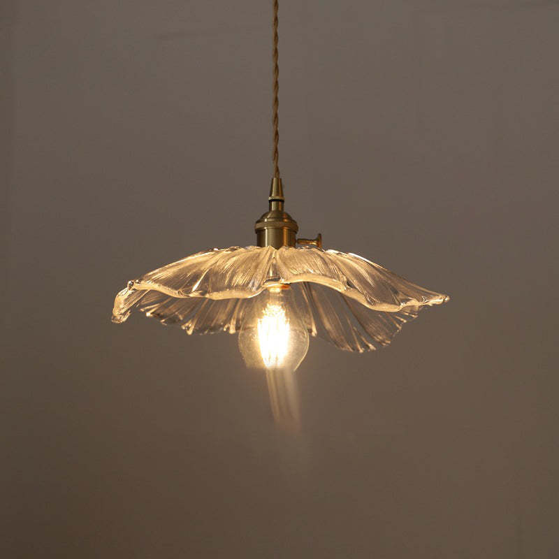 Vintage Lotus Leaf Glass Brass Pendant