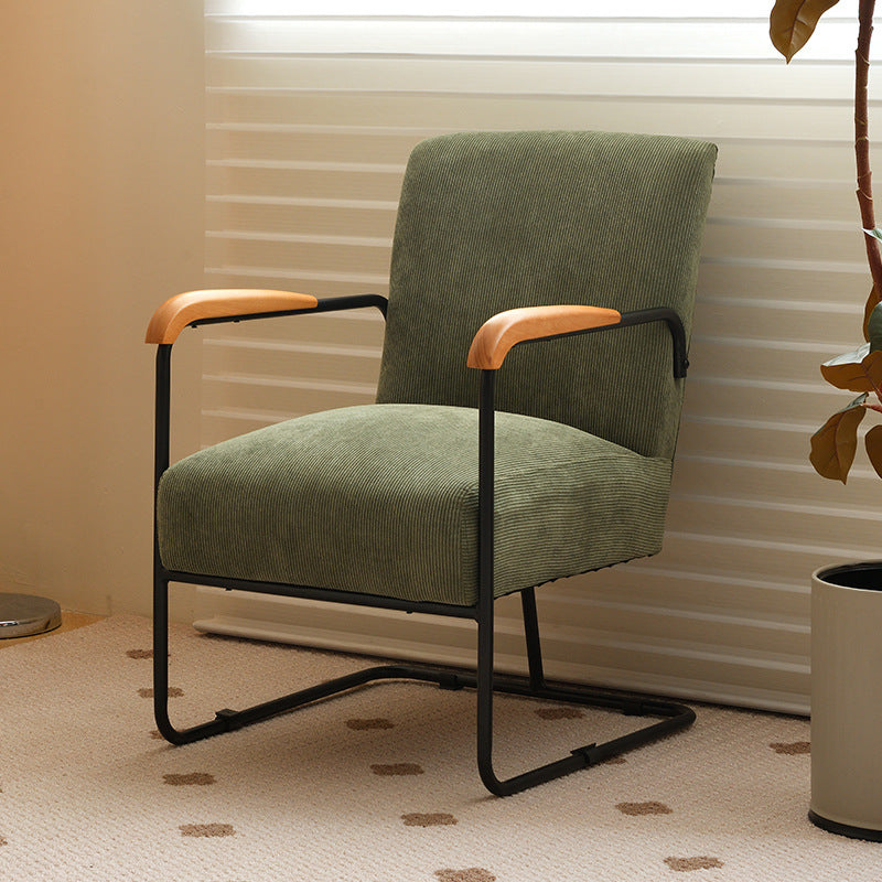 Scandinavian Corduroy Wood Square Accent Chair
