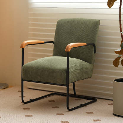 Scandinavian Corduroy Wood Square Accent Chair
