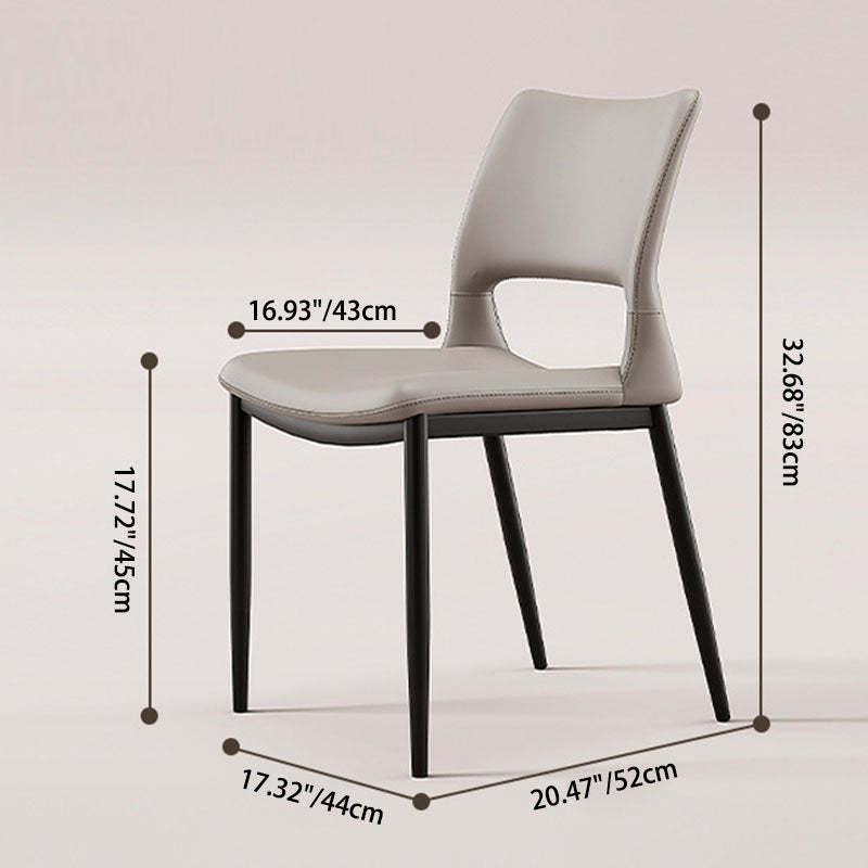 Nordic Curved Leather Hollow Square Dining Chair — Orange