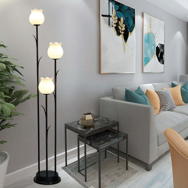 Scandinavian Cylinder Flower Iron Glass Floor Lamp