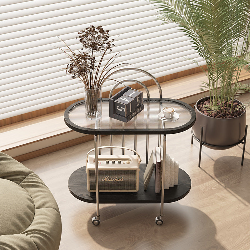 Minimalist Oval Glass Metal 2-Tier Coffee Table