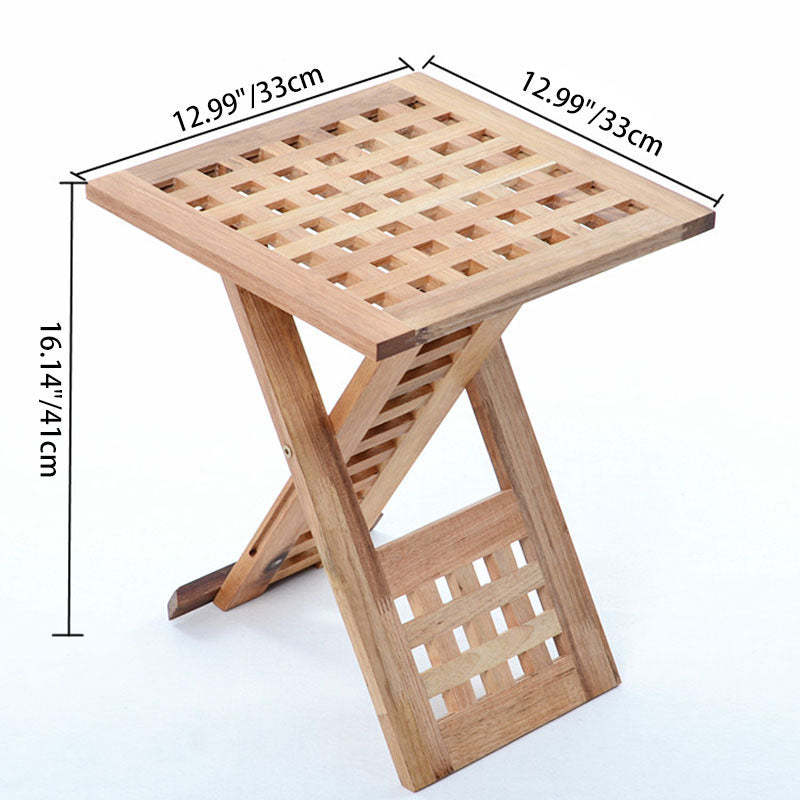 Traditional Rustic Square Wood Backless Armless Chair
