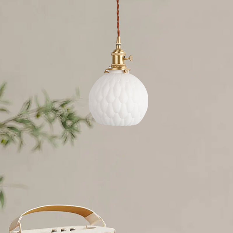 Japanese Minimalist Pure White Ceramic Pendant Light — D / Iron Brass Plating / 110V-120V For US/CA