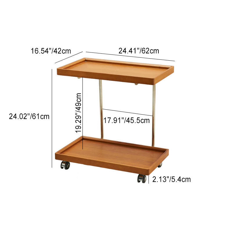 Minimalist Wood Metal 2-Tier Wheeled End Table