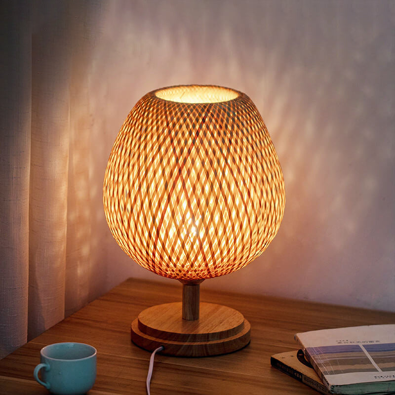 Chinese Bamboo Weaving Oval Table Lamp