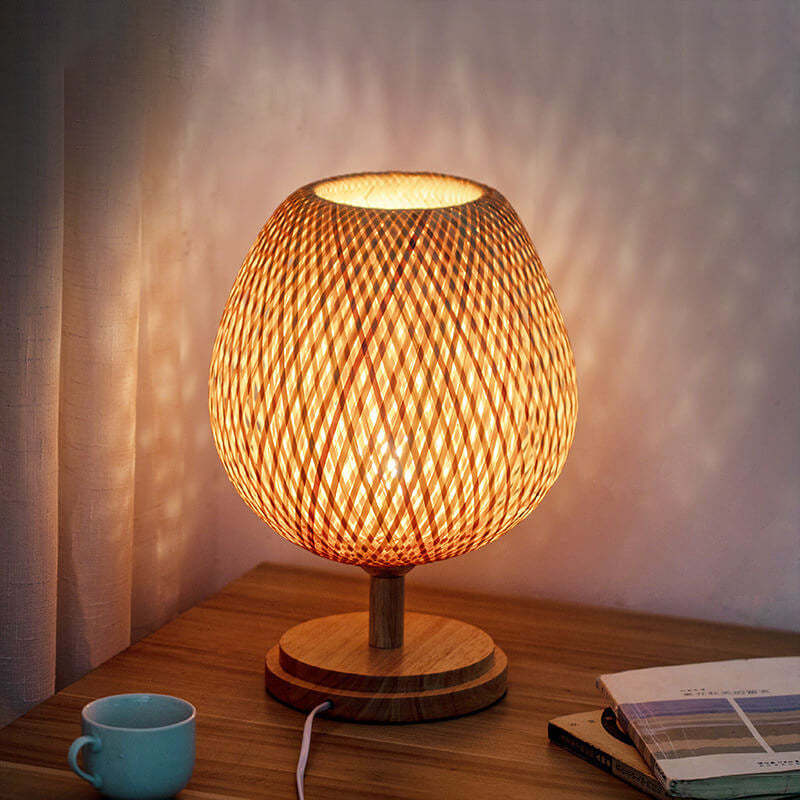 Chinese Bamboo Weaving Oval Table Lamp