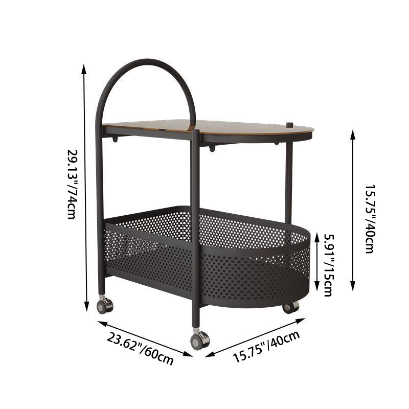 Contemporary Glass Iron Round Rolling Side Table 2-Tier