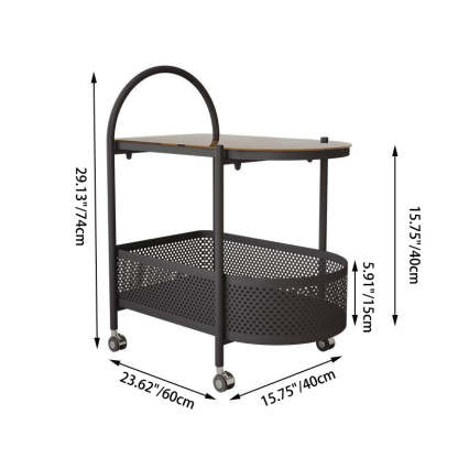Contemporary Glass Iron Round Rolling Side Table 2-Tier