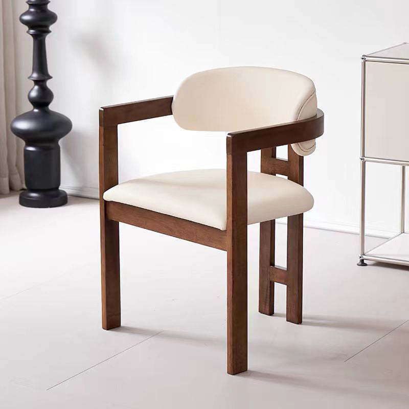 Scandinavian Bent Leather Wood Dining Armchair