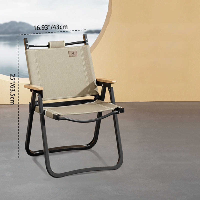 Scandinavian Alloy Wood Oxford Foldable Patio Dining Chair — Wood Color Chair Frame - Beige Fabric