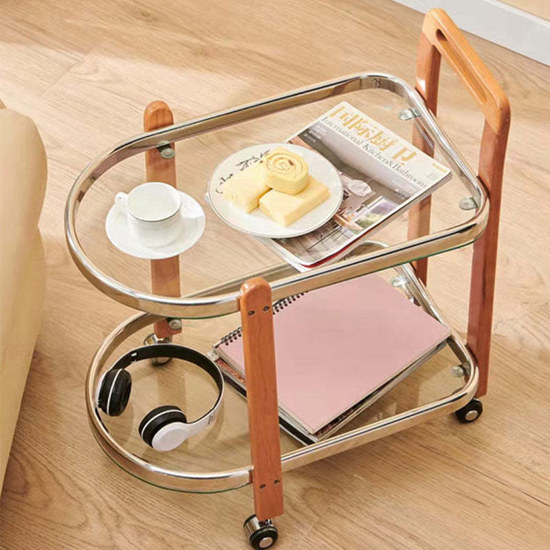 Minimalist Wood Glass Swivel Trolley End Table
