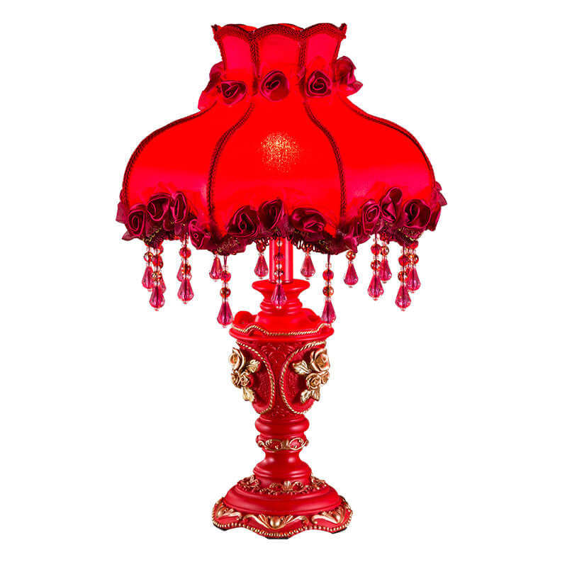 European Wedding Red Fabric Tassel Resin Table Lamp