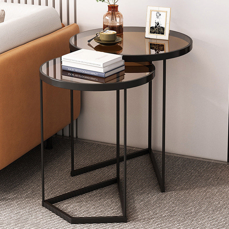 Contemporary Round Glass Nesting Side Table