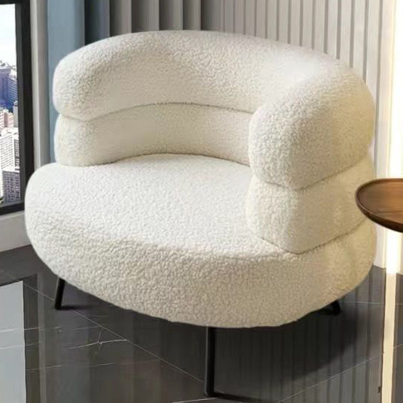 Nordic Round Lambswool Upholstered Vanity Stool — Off-White