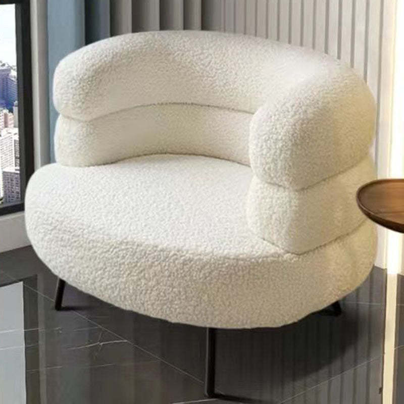 Nordic Round Lambswool Upholstered Vanity Stool — Off-White