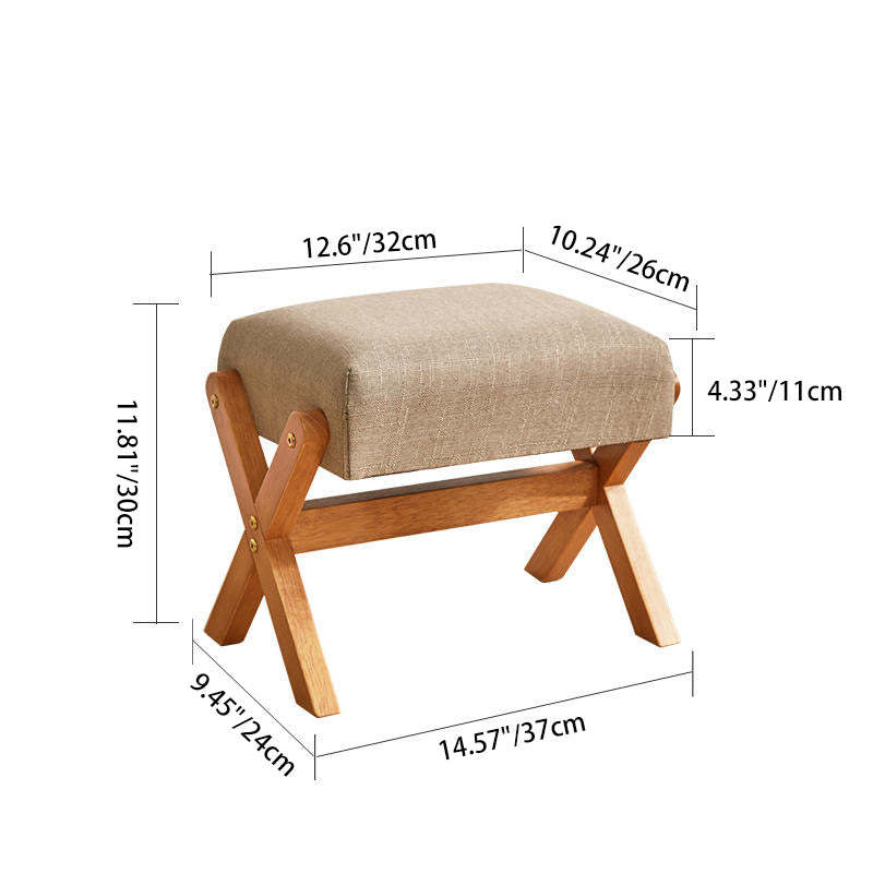 Contemporary Wood Linen X-Leg Footstool
