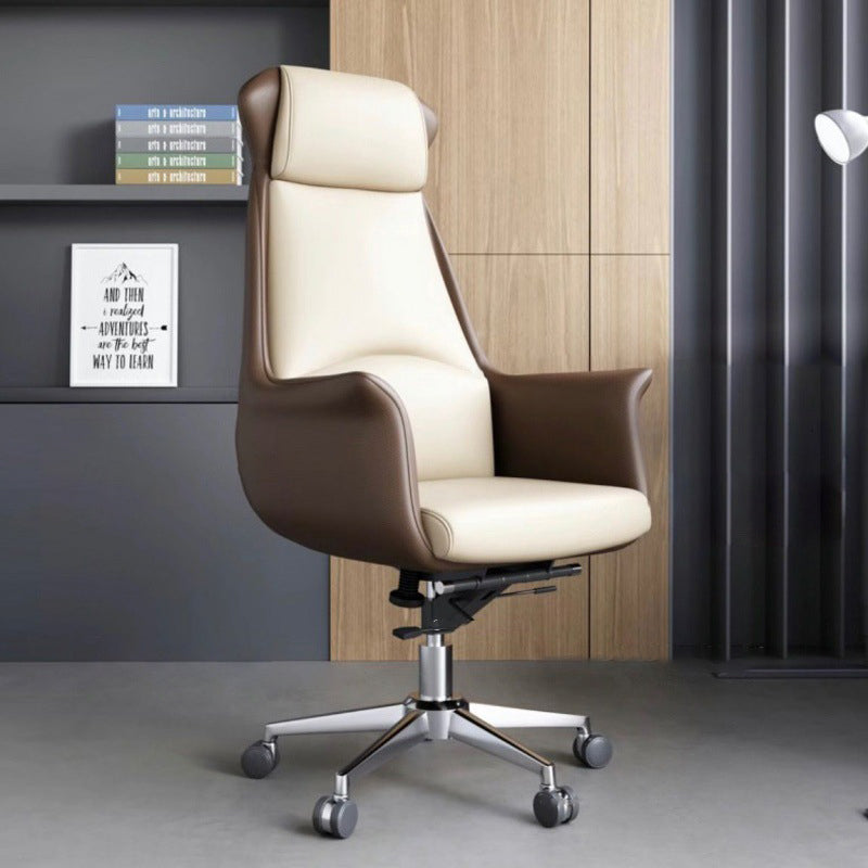 Minimalist High-Back Leather Steel Desk Chair